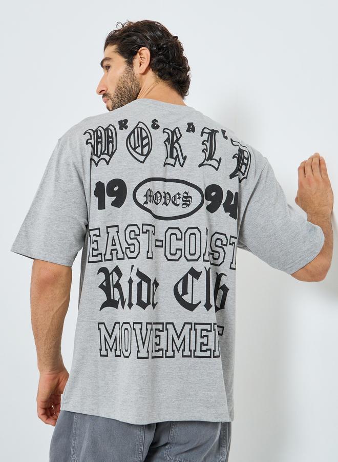 Styli Men Grey Graphic Print Oversized T-Shirt - Image 3